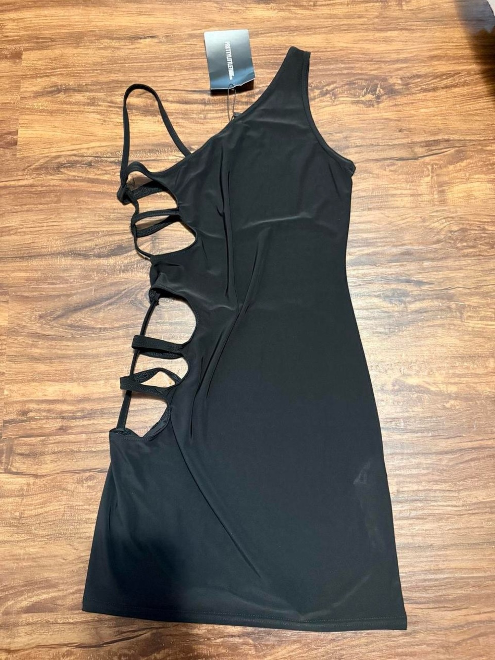 PrettyLittleThing Black Asymmetrical Cutout Bodycon Dress